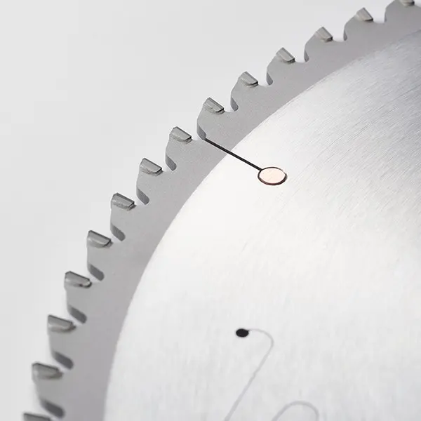 Close-up of PCD tipped circular saw blade for industrial panel sizing